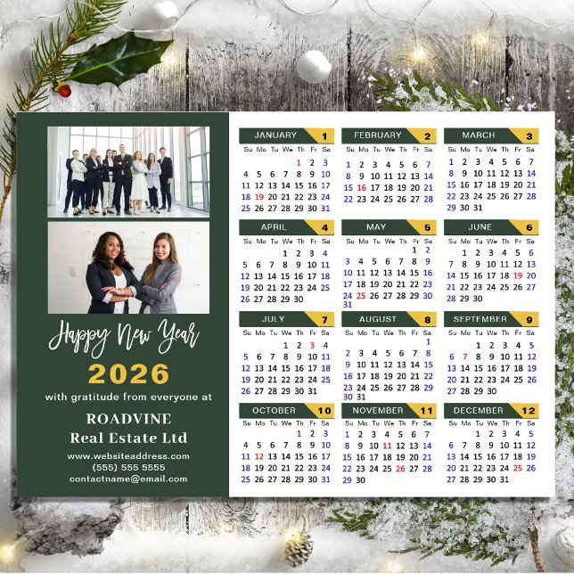 2026 Calendar Sage Green Business 2 Photo Magnetic (Creator Uploaded)