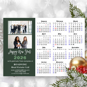 2026 Calendar Sage Green Business 2 Photo New Year Holiday Card