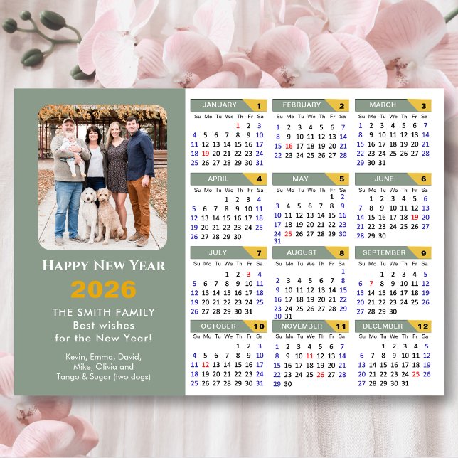 2026 Calendar Sage Green Minimalist Photo Magnetic (Creator Uploaded)