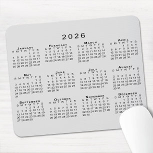 2026 Calendar Simple Grey and Black Mouse Pad