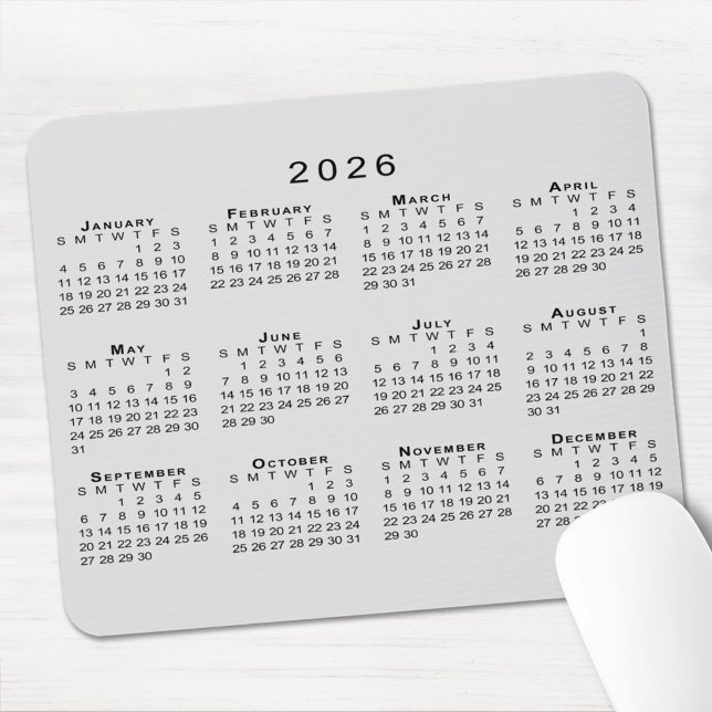 2026 Calendar Simple Grey and Black Mouse Pad (2026 Calendar Simple Gray and Black Mouse Pad, in situ)