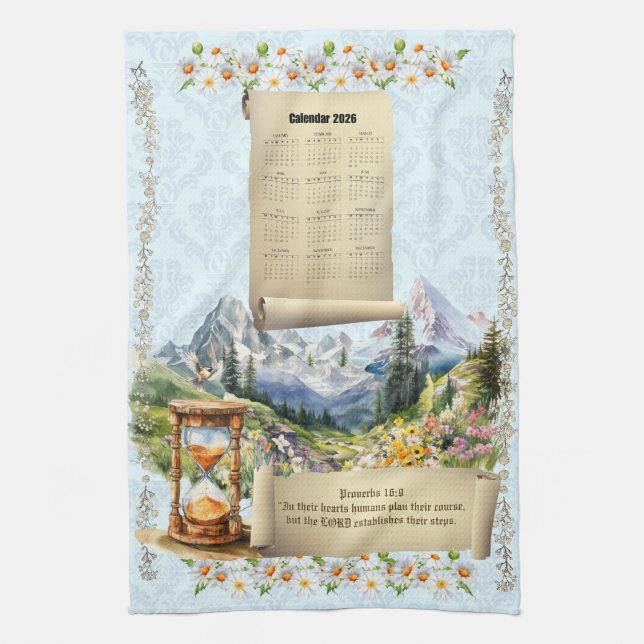 2026 Calendar Towel Alps Mountains Proverbs (Vertical)