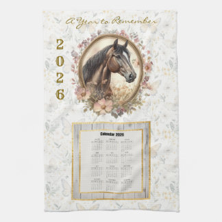 2026 Calendar Towel Floral Horse and Butterfly