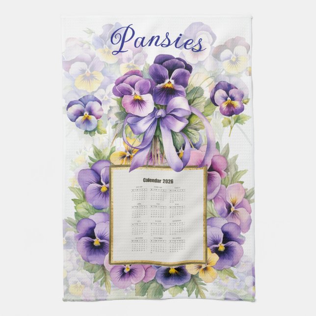 2026 Calendar Towel Pansy Pansies (Vertical)