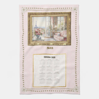 2026 Calendar Towel Paris View Custom Message