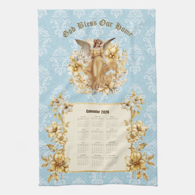 2026 Calendar Towel Pretty Guardian Angel  (Vertical)
