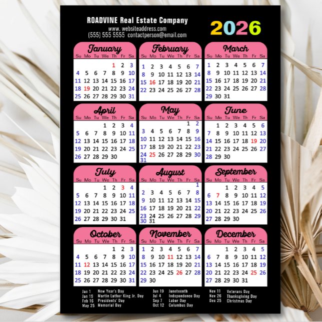 2026 Calendar US Holidays Pink Corporate Magnetic (Creator Uploaded)
