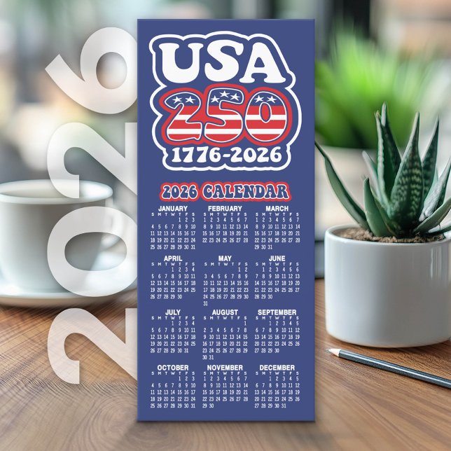 2026 Calendar USA 250 America 1776-2026 Card (2026 Calendar on Cardstock - Simple, Minimal Design USA 250)