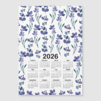 2026 Calendar Watercolor Blue Floral Pattern