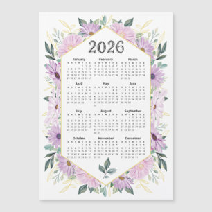 2026 Calendar Watercolor Purple Botanical Greenery