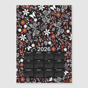 2026 Calendar Whimsical Floral & Butterfly Black