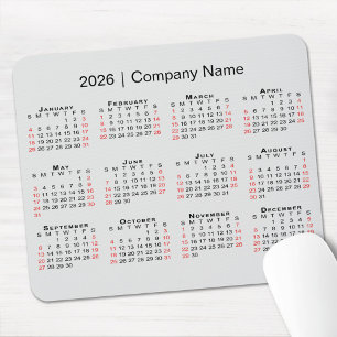 2026 Calendar with Company Name on Light Grey Mouse Pad