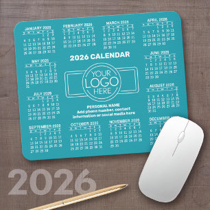 2026 Calendar with logo, Contact Information Blue Mouse Pad