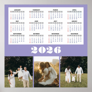 2026 Calendar with Purple Background Poster
