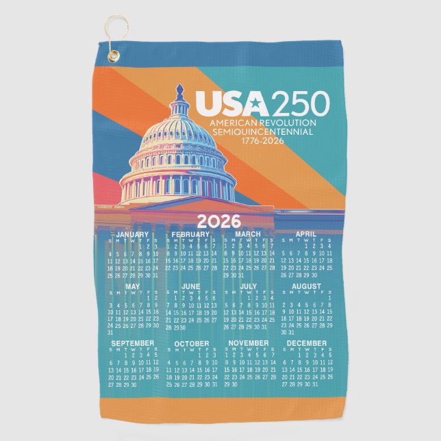2026 Calendar with USA 250 Capital Dome America Golf Towel (Front)