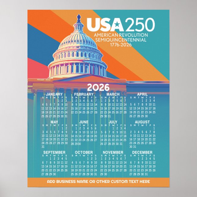 2026 Calendar with USA 250 Capital Dome America Poster (Front)