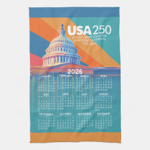 2026 Calendar with USA 250 Capital Dome America Tea Towel