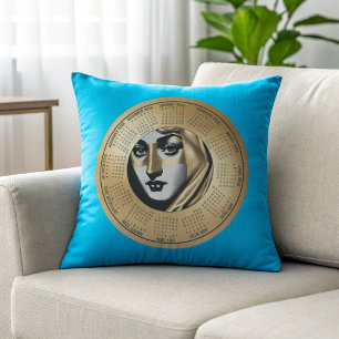  2026 Calendar Woman’s Face in Black and Gold Cushion