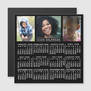 2026 Calendar Year Black 3 Custom Photo Collage Magnetic Invitation