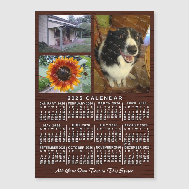 2026 Calendar Year Wood Custom 3 Photos Magnet (Front)