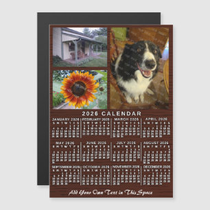 2026 Calendar Year Wood Grain Custom 3 Photos Magnetic Invitation
