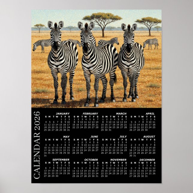 2026 Calendar, Zebras, African Safari, Africa Poster (Front)