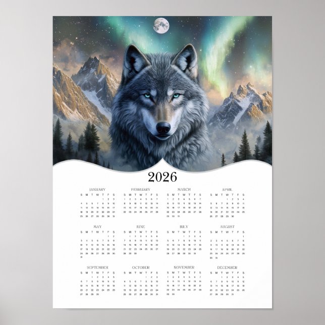 2026 Celestial Wolf Fantasy Art Full Year Calendar Poster (Front)