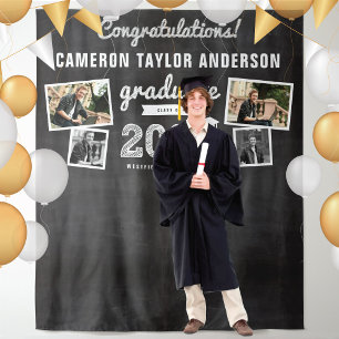 2026 Chalkboard Sketch Graduation 4 Photo Backdrop Tapestry