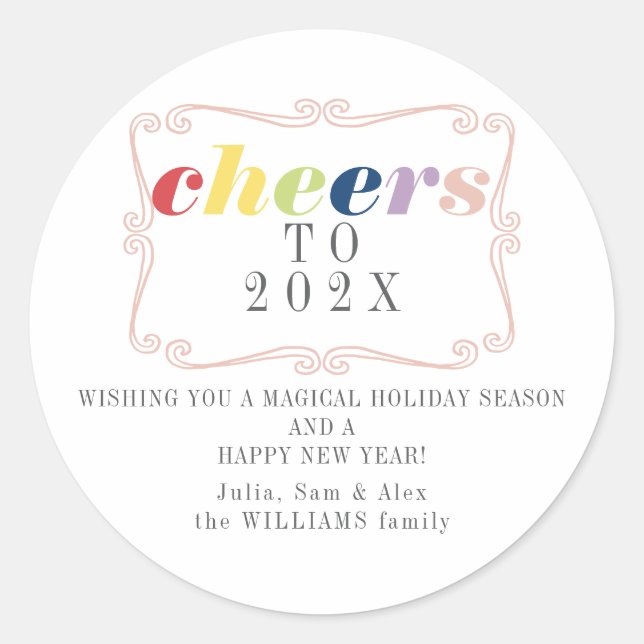 2026 Cheers Modern Retro Holiday Happy New Year Classic Round Sticker (Front)
