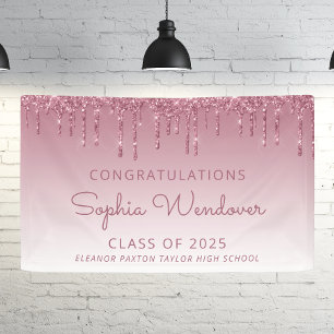 2026 Chic Burgundy Glitter Drip Graduation Banner