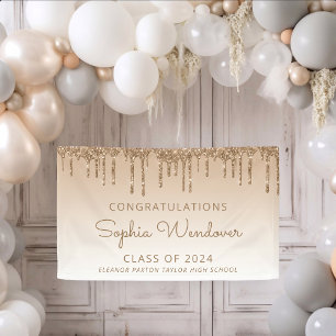2026 Chic Gold Glitter Drip Graduation Banner
