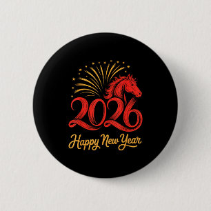 2026 Chinese Zodiac Horse Year Happy New Year Fire 6 Cm Round Badge