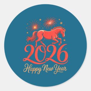 2026 Chinese Zodiac Horse Year Happy New Year Fire Classic Round Sticker