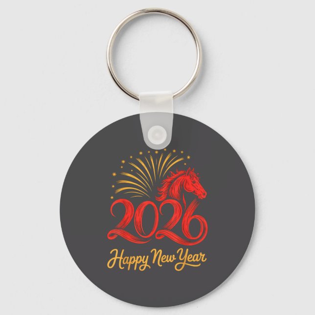 2026 Chinese Zodiac Horse Year Happy New Year Fire Key Ring (Front)