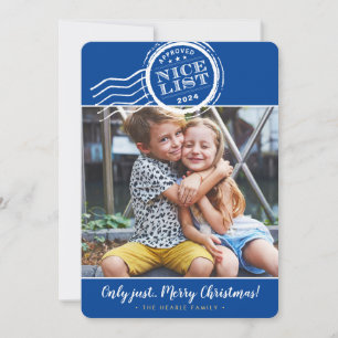 2026 CHRISTMAS PHOTO funny nice list stamp blue Holiday Card