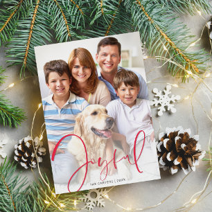 2026 CHRISTMAS PHOTO stylish script red joyful Holiday Card