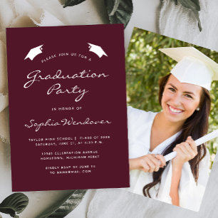 2026 Classic Burgundy White Graduation Party Invitation