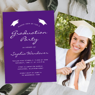 2026 Classic Purple White Graduation Party Invitation