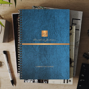 2026 Classy elegant blue leather gold monogrammed Planner