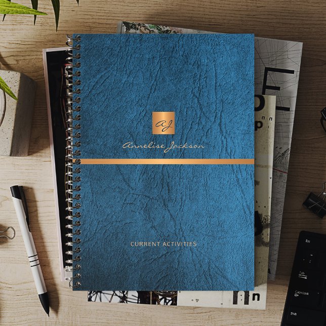 2026 Classy elegant blue leather gold monogrammed Planner (Creator Uploaded)