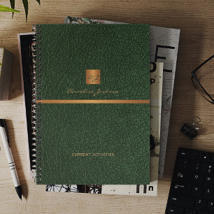 2026 Classy elegant green leather gold monogrammed Planner