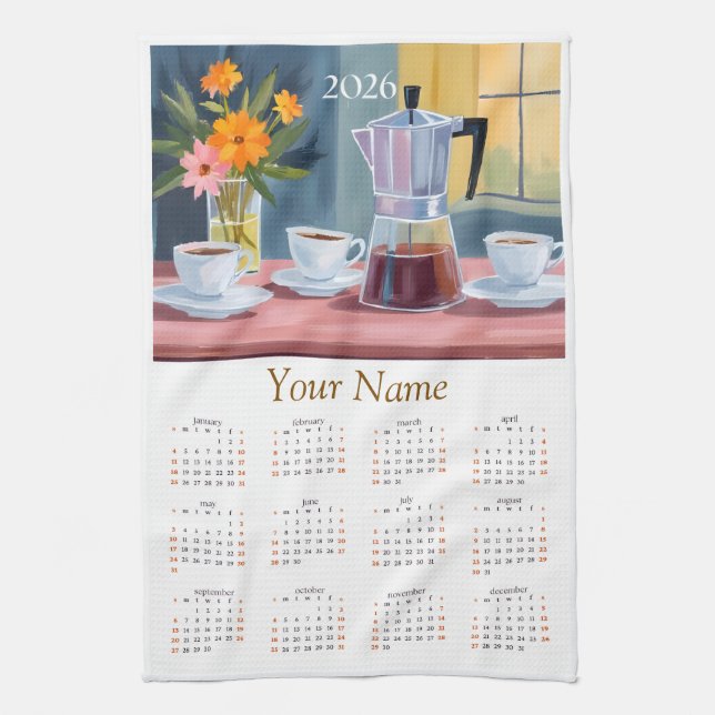 2026 Coffee Lovers KItchen Tea Towel Calendar  (Vertical)