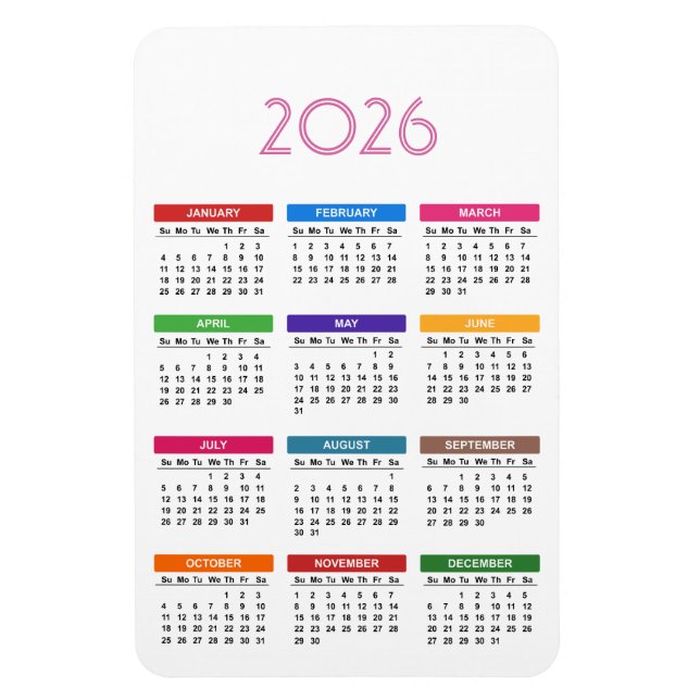 2026 Colourful Custom Calendar Magnet (Vertical)
