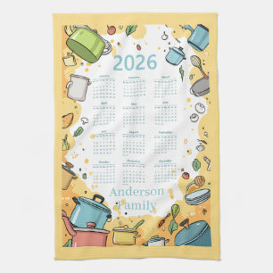 2026 Colourful Kitchen Cookware Theme Calendar  Tea Towel