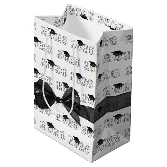 2026 Congrats Grad Word Cloud with Bow Medium Gift Bag (Front Angled)