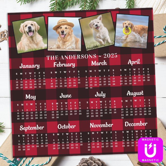 2026 Custom Pet Photo Collage Red Plaid Calendar (Creator Uploaded)