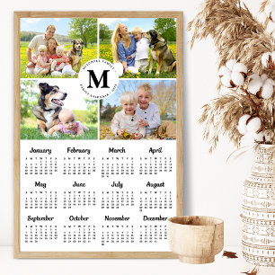2026 Custom Photo Collage Monogram Family Calendar Poster
