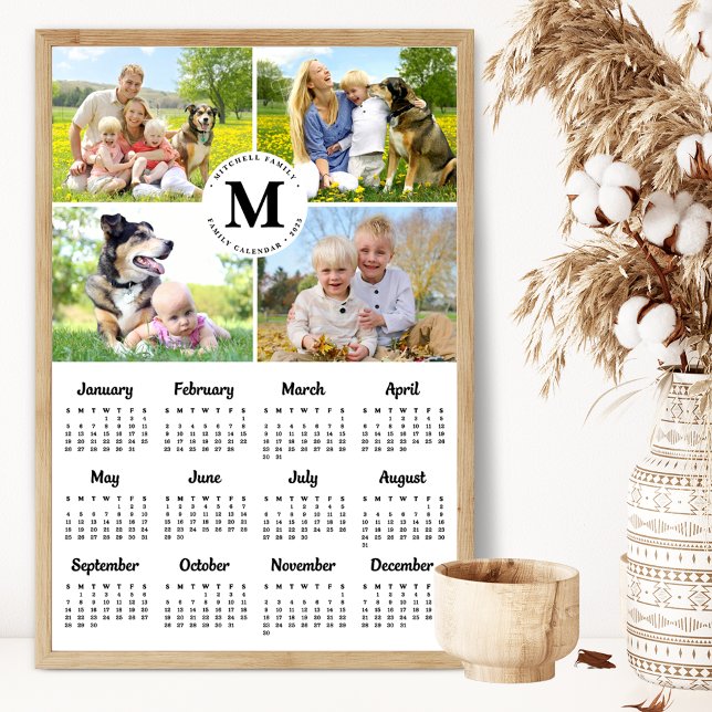2026 Custom Photo Collage Monogram Family Calendar Poster (Creator Uploaded)