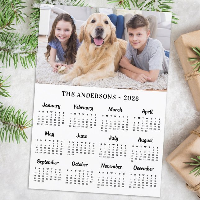 2026 Custom Photo Family Name 12 Month Calendar Holiday Card (Creator Uploaded)