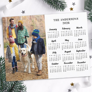 2026 Custom Photo & Family Name 12 Month Calendar Holiday Postcard